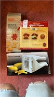 Potato chipper, rolling cookie cutter, and apple