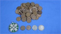 68 Wheat Pennies, 1914 1 Shilling Coin, 1964