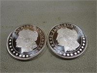 Pair Of 1OZ .999 Fine Silver Rounds D