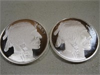 Pair Of 1OZ .999 Fine Silver Buffalo Rounds C