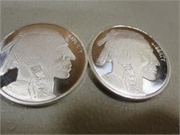 Pair Of 1OZ .999 Fine Silver Buffalo Rounds D