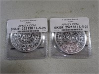 Pair Of 1OZ .999 Fine Silver Aztec Rounds