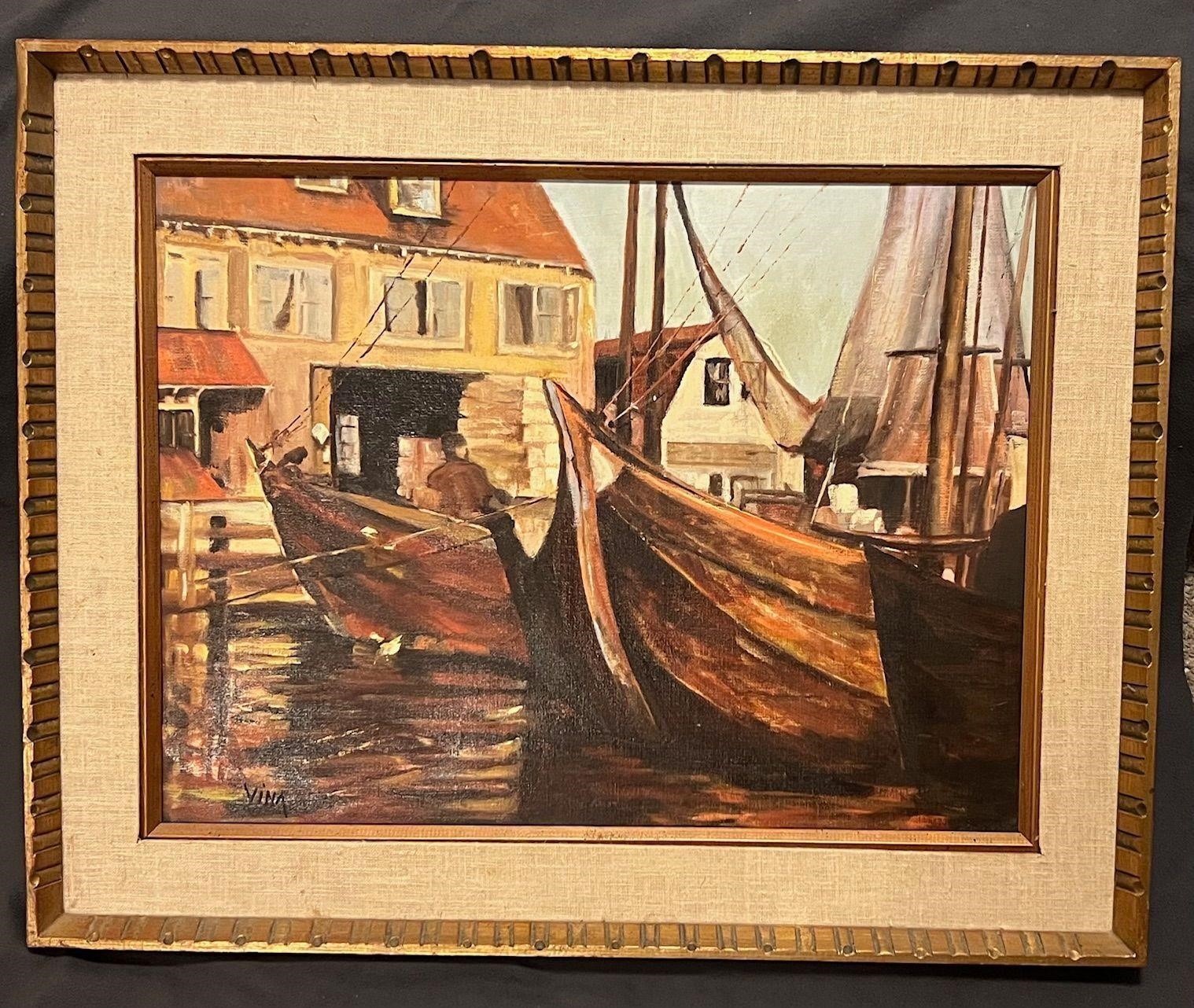 BOATS OIL PAINTING- BY VINA (30in x 24 in)