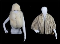 White Mink Stole, Fur Collar and Hat