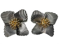 14k, 925 Omega Floral Earrings