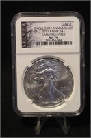 2011 MS70 1oz .999 Pure Silver Eagle Certified