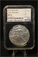 2017 MS70 1oz .999 Pure Silver Eagle Certified