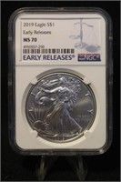 2019 MS70 1oz .999 Pure Silver Eagle Certified