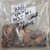 225ct Wheat Pennies 1920s & 1930s Some Weak Dates