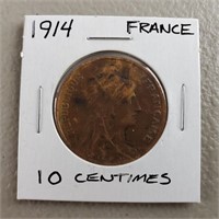 1914 France 10 Centimes Coin