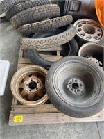 PALLET W/ REPLACEMENT RIMS & TIRES OF ALL KINDS