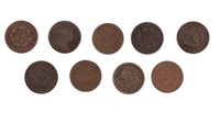 Nine Large Cent Coins