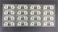 16pc 1985 $1.00 Federal Reserve Notes