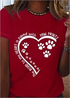 New Red T-shirt heart Paw prints tshirt size M (6)