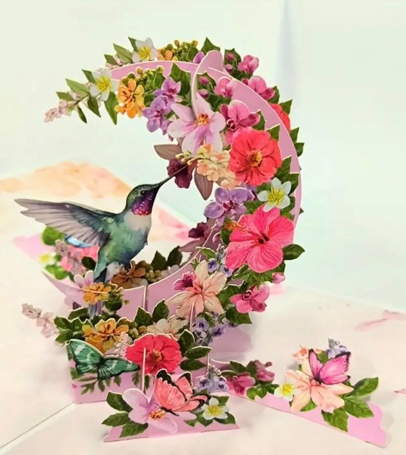 Cool pink hummingbird pop up gift card