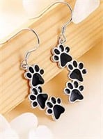Black and silver paw prints dog lover earrings