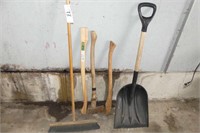 Broom, Axe, 2 Axe Handles, Poly Scoop Shovel