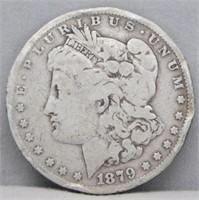 1879 Morgan Silver Dollar, Rim Damage.