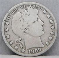 1909-S Barber Silver Half Dollar.