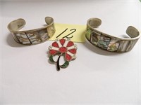 (3) Pieces of Alpaca Mexico, 2 Bracelets & Floral