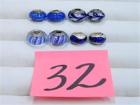 (8) Multi Colored Sterling Pandora Charms