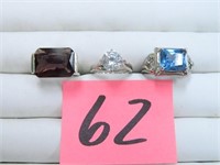 (3) Sterling Cocktail Rings, Sizes 6, 8 1/2 and 10