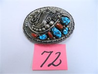 Signed Apachito Sterling Navajo Belt Buckle - Red,