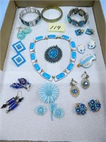 Vintage Blue Colored Brooches, Earrings and