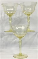 Lot of 3 Vintage Yellow Wine Glasses