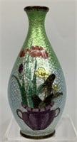 Signed Japanese Floral Ginbari Cloisonne Vase