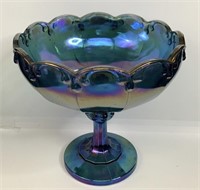 Indiana Glass Garland Blue Iridescent Compote Bowl