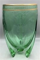 Antique Green Etched Gold Trim Depression Glass