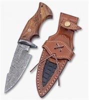 10" Damascus Steel Knife w/ Leather Sheath