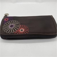 Brown with embroidery flowers Travelon Wallet