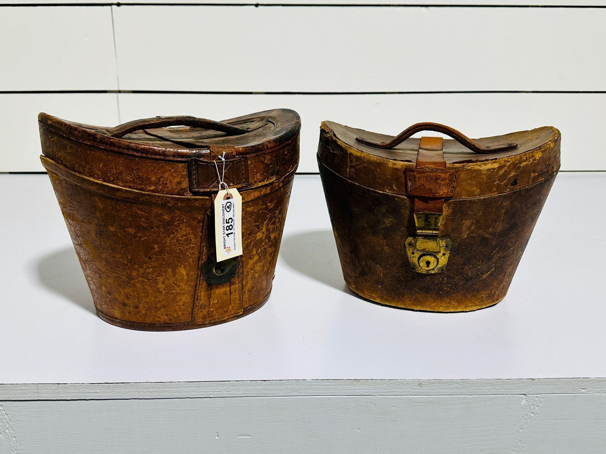 (2) Antique Leather Top Hat Boxes