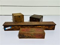 (4) Early Carved Wooden Boxes