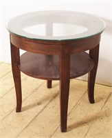 Glass Top Round Wood Side Table