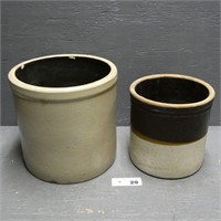 Pair of Stoneware Crocks - One is Cracked