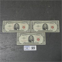 (3) Red Seal $5 Bills