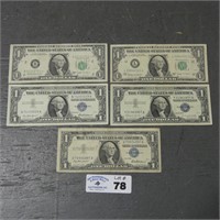 (5) Silver Certificate Blue Seal $1 Bills
