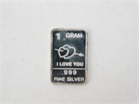 1 gram Silver Bar - Arrow through 2 Hearts, .999