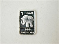 1 gram Silver Bar - Elephant, .999 Fine Silver