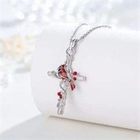 Sterling Silver Cross with Red Cardinal
