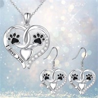 3 pcs Cat Claw Necklace & Earrings Set paws sweet