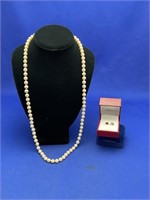 Pearl Necklace & pair 10K earings