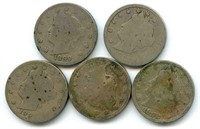 Group of 5 Liberty "V" Nickels