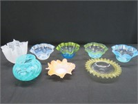 8 PCS FLUTED TOP ART GLASS CANDY DISHES & VASE