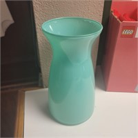 9" teal glass vase