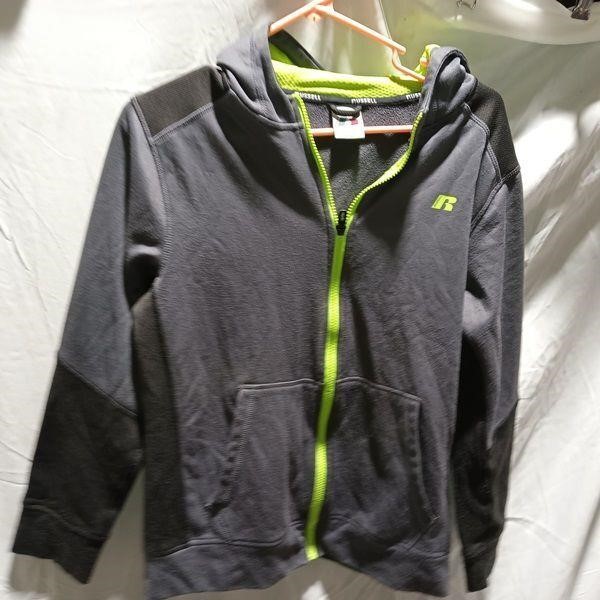 Russell Mens Track Jacket Hoodie Black Green Zip