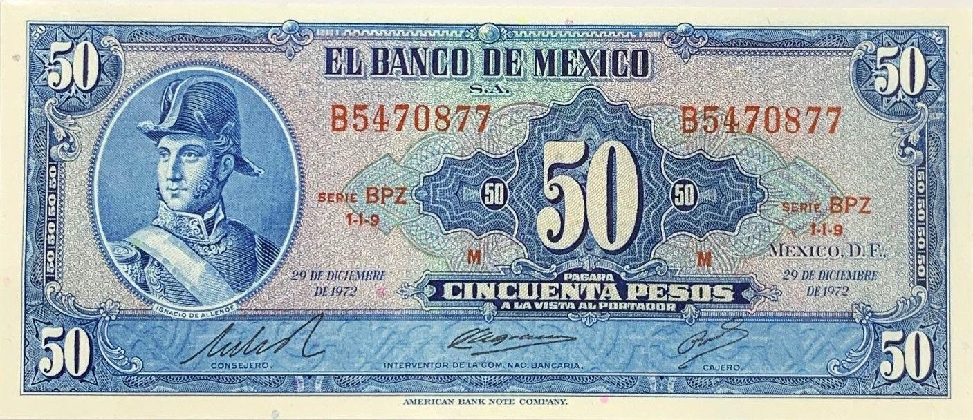 1972 Mexico 50 Peso Ignacio DeAllenABNC Banknote